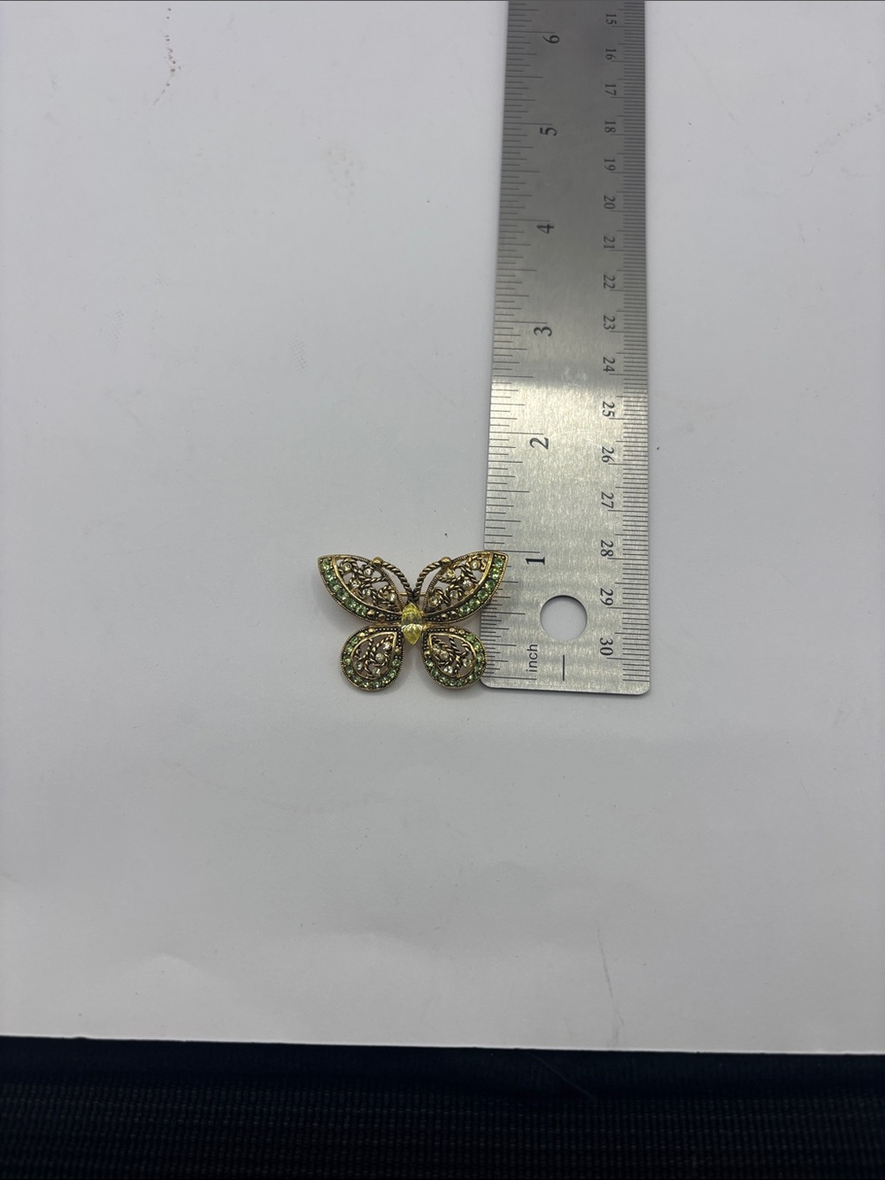1928 Gold-Tone Butterfly Brooch with Green Crystals